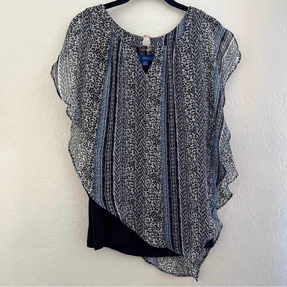 APT.9 Multicolor Layered Asymmetrical Black & White Blouse
